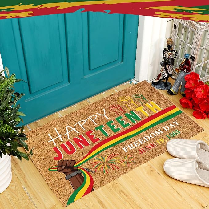 Ceenna Juneteenth Coir Doormat African American Non Slip Welcome Door Mat 18" x 30", Holiday Black Pride Rug Juneteenth Decorative Front Door Mat for Porch Indoor Outdoor Decor Gifts
