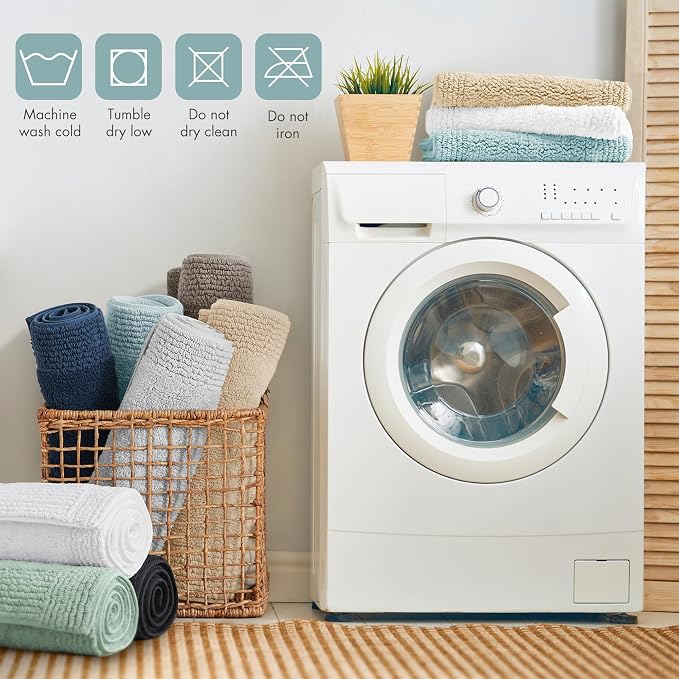 Madison Park Splendor Reversible 100% Cotton Bath Rug, 17 x 24, Blue | Tufted Bathroom Mat, 3000 GSM, Hotel Quality, Luxurious Plush, Medium Pile, Absorbent, Quick Dry, OEKO-TEX, Shower Room Décor