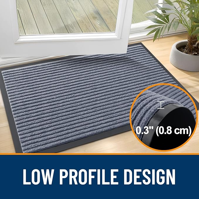 OLANLY Front Door Mat Indoor Outdoor Entrance, Waterproof Heavy Duty Doormat, Fade Resistant, Low Profile, Easy Clean Patio Porch Welcome Floor Mats for Entry, 59x23, Ash Grey