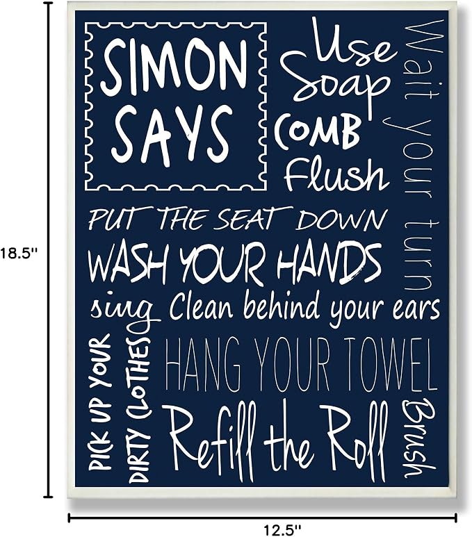 Simon Says Bath Rules, 13 x 19 Inch Mounted Print on Wall Plaque | Stupell Industries | 13 x 19 Inches, Easy to Hang and Sturdy, Made in USA, by Regina Nouvel