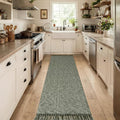 Collive Sage Green Kitchen Runner Rug, 2.6' x 12' Washable Modern Farmhouse Bathroom Runner Rugs, Boho Hand-Woven Entryway Runner Rug Reversible Hallway Carpet for Laundry Bedroom Front Door Decor