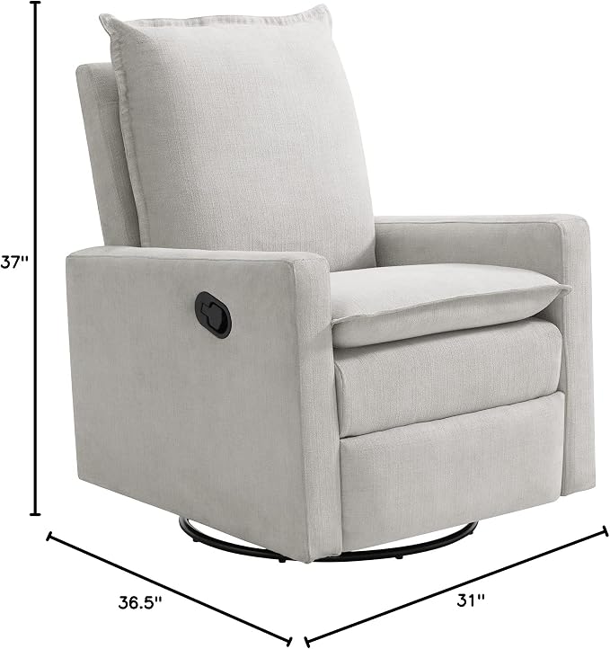 Oxford Baby Uptown Upholstered Glider Recliner Rocking Chair 360° Swivel for Nursery and Living Room - Sand, Green Guard Gold Certified