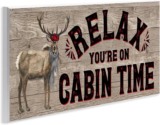Stupell Industries 'Cabin Time Phrase with Deer'| Wall Plaque Art | Stupell Industries | 17 x 7 Inches, Easy to Hang and Sturdy, Made in USA, by Tara Reed