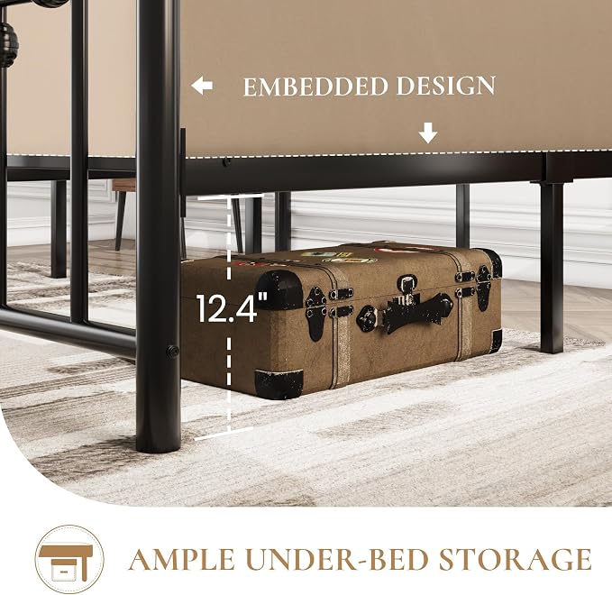 SHA CERLIN 14" Queen Size Metal Platform Bed Frame/Victorian Headboard and Footboard/Steel Slats Mattress Foundation for Storage/No Box Spring Needed/Noise Free/Black