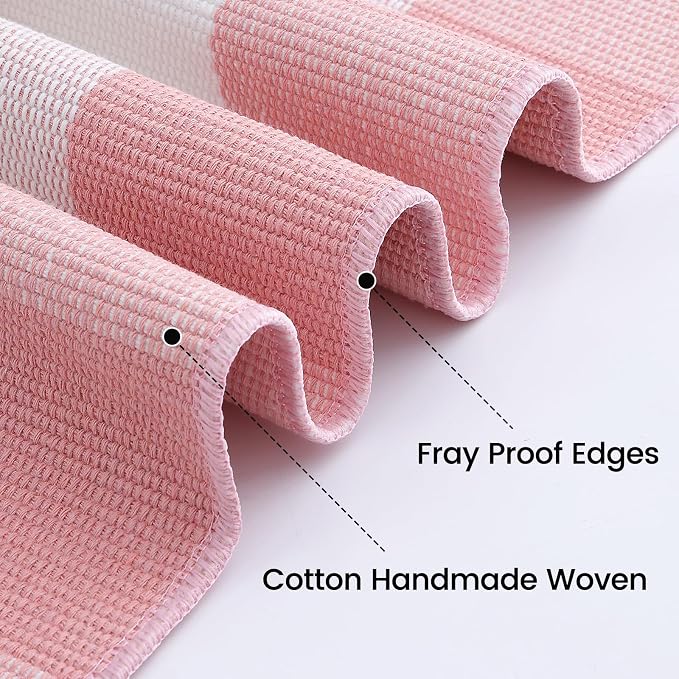 OLANLY Buffalo Plaid Rug 2' x 3' (24" x 36") – Pink and White Cotton Checkered Doormat, Washable Indoor Outdoor Rug for Layered Front Porch, Kitchen, Entryway Decor