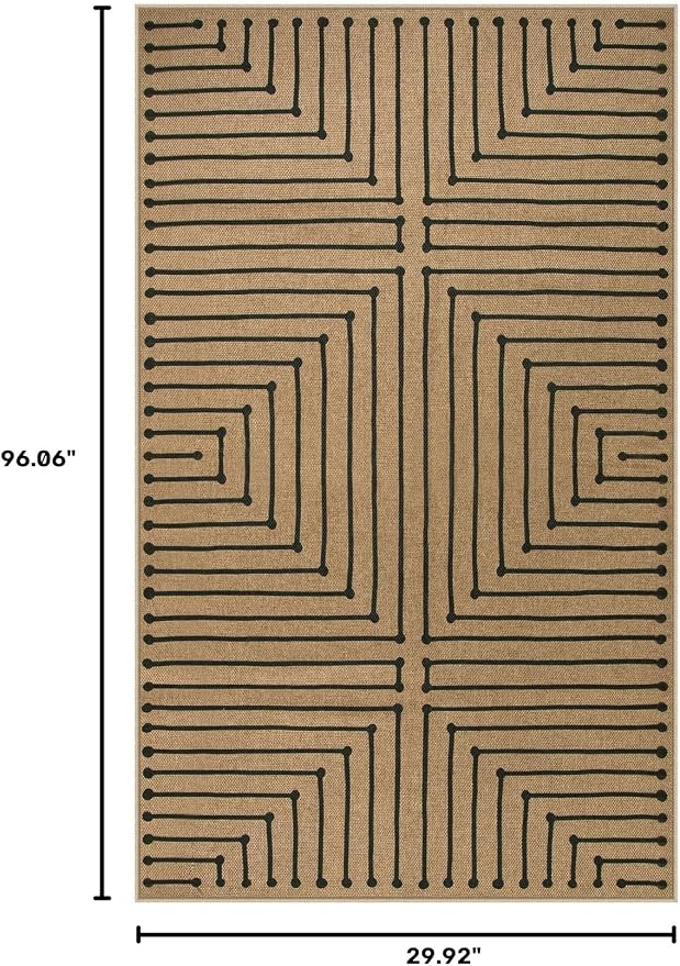 Lahome Geometric 2x8 Runner Rug, Neutral Non Slip Kitchen Entryway Runner | Farmhouse Rhombus Low Pile Non Shedding Nature Indoor Outdoor Carpet Runner for Laundry Room