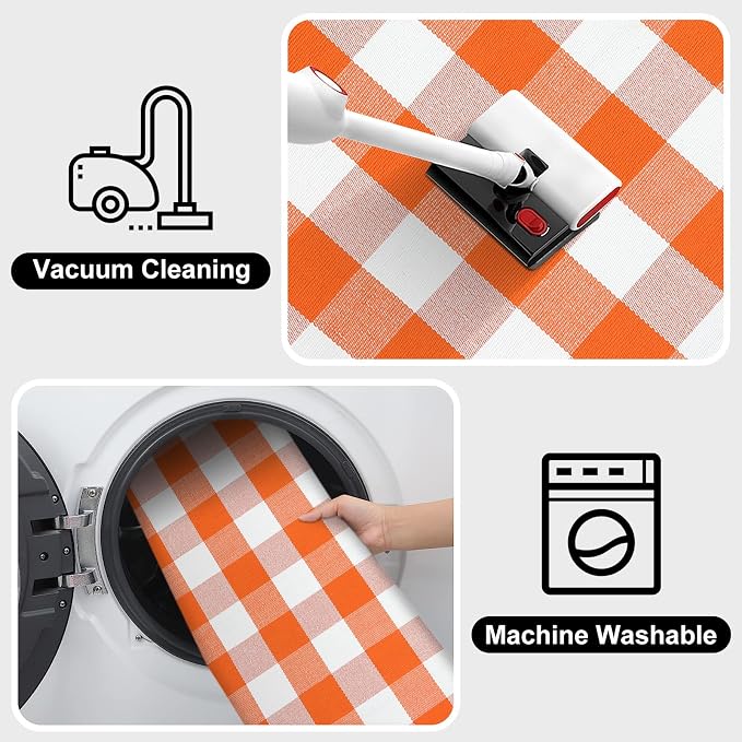Collive Buffalo Plaid Checkered Outdoor Rug, White and Orange Halloween Fall Decor Door Mat, 2x4.3 Front Porch Rug, Washable Cotton Welcome Mat Layered Doormat Outside Entrance for Kitchen Entryway