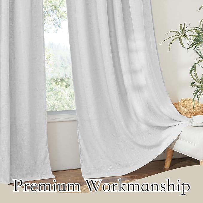RYB HOME Linen Sheer Curtains for Living Room Textured Semi Sheer Curtains - Image 5