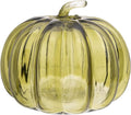 Boston International Handblown Art Glass Pumpkin Thanksgiving Halloween Decorations for Home, Small, Olive Green