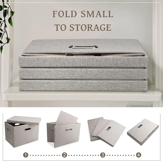 Graciadeco Medium 15" 21 Quart Collapsible Stackable Storage Bins with Lids, 3 Packs Beige Foldable Fabric Closet Boxes Heavy-duty Linen Cube Baskets Container for Bedroom Office (15 x 11 x 8) | 21 Quart 3 Pack Beige Collapsible Stackable Linen Fabric ...