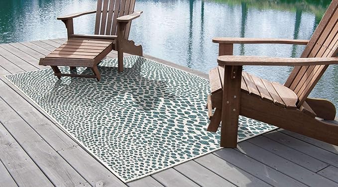 Unique Loom Outdoor Collection Area Rug - Cape Town (5' 3" x 8' Rectangle, Teal/ Ivory)