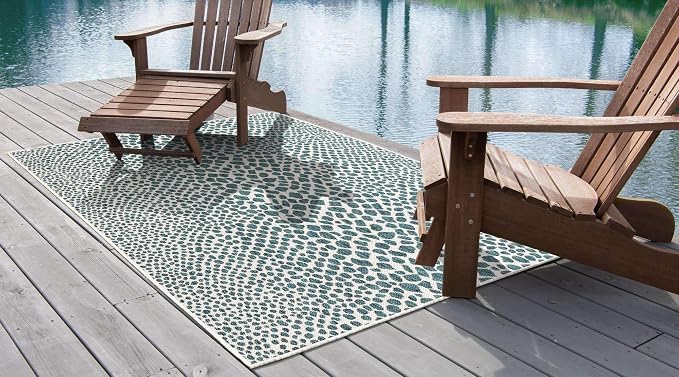 Unique Loom Outdoor Collection Area Rug - Cape Town (2' 2" x 3' 1" Rectangle, Teal/ Ivory)