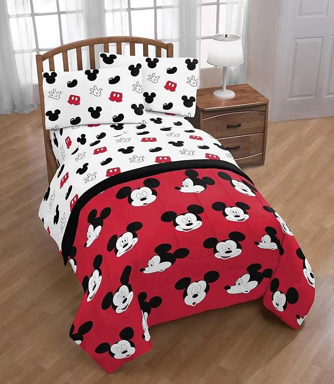 Jay Franco Kids Sheet Set with Fitted, Flat Sheets & Pillow Cover - Ultra-Soft Bedding with Pillowcase for Room Decor, White - Mickey Mouse, 4 Piece Full