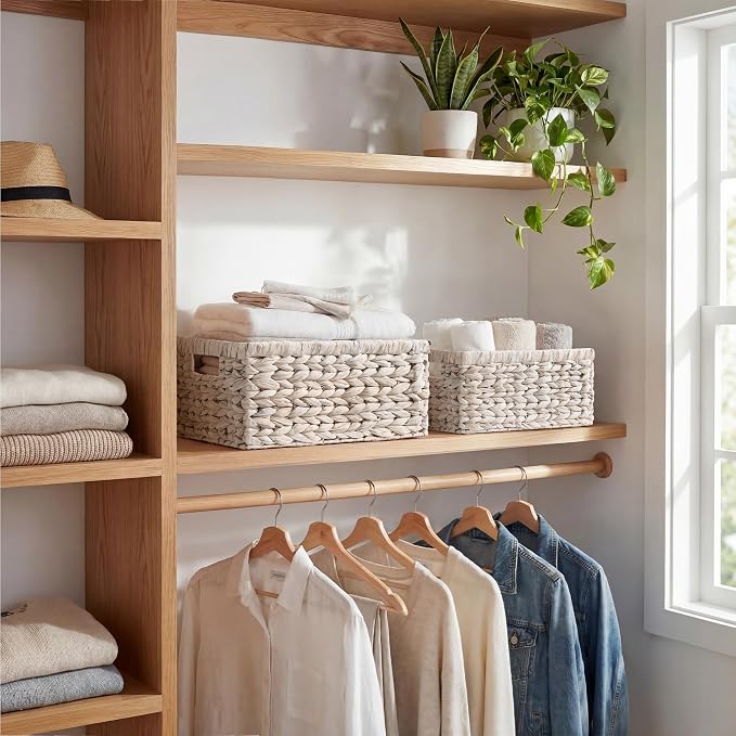 StorageWorks Large Wicker Baskets for Storage,White Wicker Baskets,2-Pack | Water Hyacinth Storage Baskets for Organizing,Wicker Storage Baskets for Shelves,Pantry Organizers and Storage,Woven Baskets