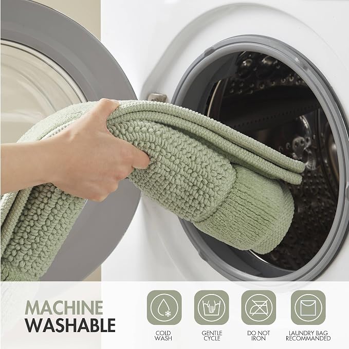 Madison Park Sanctuary 100% Cotton Non-Slip Bath Rug for Bathroom, Bedroom & Entryway, 24x48 Inch Low-Profile Soft Absorbent Woven Bathroom Rug, Machine Washable, Sage Green