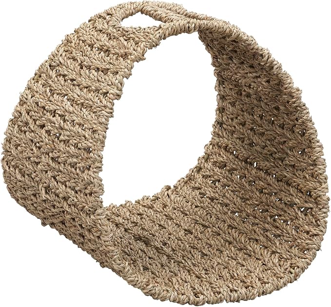 Household Essentials Handwoven Seagrass and Iron Magazine Rack, Natural Finish