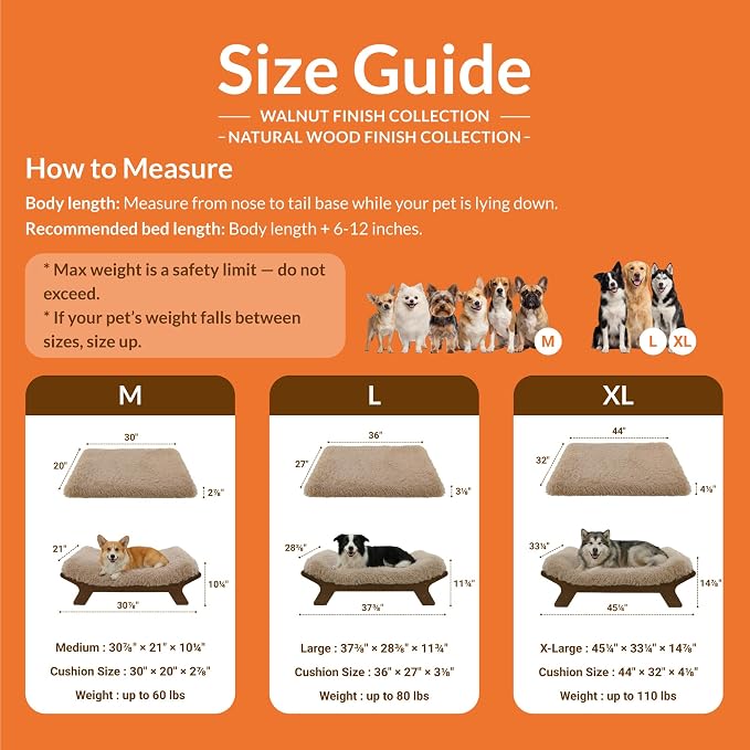 Muihood Elevated Wooden Dog Bed with Foam Mattress, Natural Wood, Large | Raised Dog Bed with Washable Cover, Supportive Foam Mattress, Perfect for Large Dogs and Indoor Living