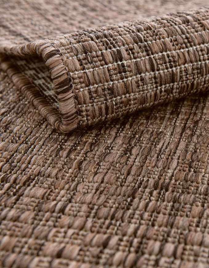Unique Loom Outdoor Solid Collection Area Rug (2' x 7' 1" Runner Light Brown/Ivory)