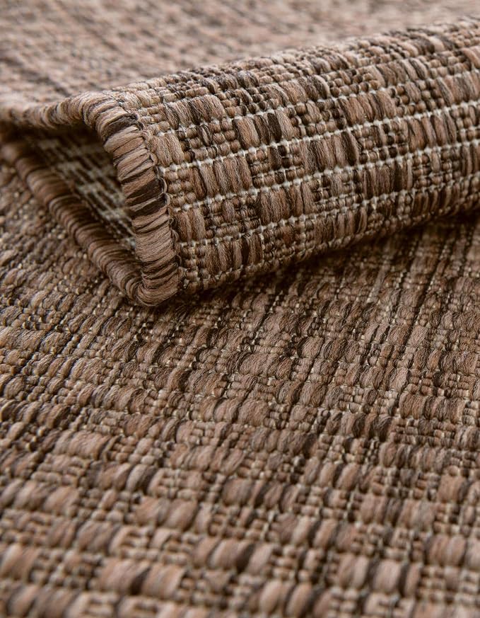 Unique Loom Outdoor Solid Collection Area Rug (2' 7" x 10' Runner Light Brown/Ivory)