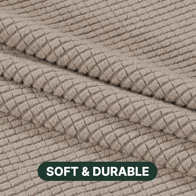 H.VERSAILTEX Stretch 2 Piece T Cushion Sofa Slipcovers Individually Sofa Cushion Covers for 2 Cushion Couch Sofa Seat Cushion Covers with Elastic Bands Featuring Thicker Jacquard Fabric, Sand