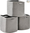 ICERZCZ 11 Inch Cube Storage Bins, Storage Cube Organizer Bins, Woven Cotton Rope Basket for Storage, Storage Baskets for Organizing Shelves, Grey Baskets for Toys Nursery, Grey (Pack of 3)