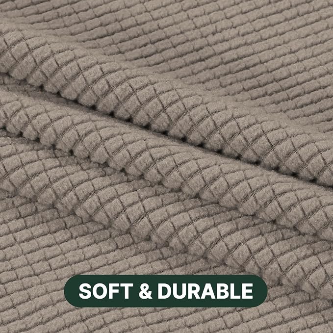 H.VERSAILTEX Stretch 2 Piece T Cushion Sofa Slipcovers Individually Sofa Cushion Covers for 2 Cushion Couch Sofa Seat Cushion Covers with Elastic Bands Featuring Thicker Jacquard Fabric, Taupe
