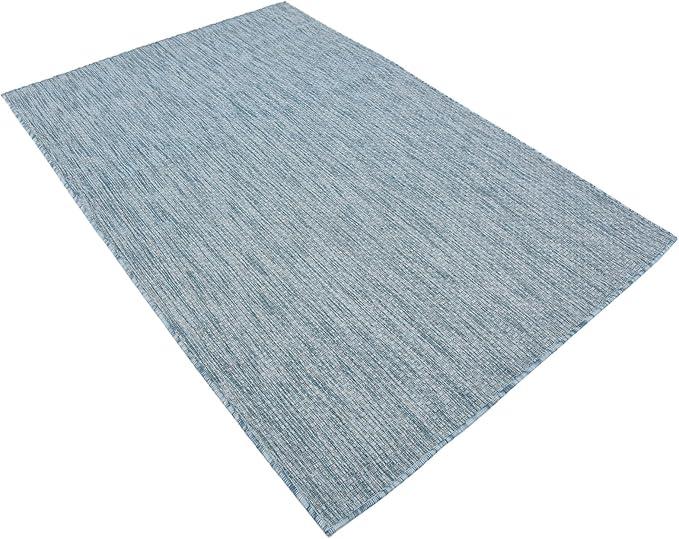 Unique Loom Collection Casual Transitional Solid Heathered Indoor/Outdoor Flatweave Area Rug (4' 1" x 6' 1" Rectangle, Aquamarine/Ivory)