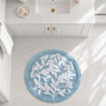 Madison Park Serene Tufted Bath Rug Cotton Absorbent, Round, Blue | Quick Dry, Soft Pile, Machine Washable, Floral Pattern, Plush, OEKO-TEX Certified
