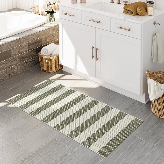 OJIA Striped Rug 24"x51" Front Door Mat Outdoor Doormat Outside Porch Decor | Door Mat Outside Entrance Woven Washable Porch Rug Cotton Indoor Outdoor Rug Small Checkered Rugs for Kitchen Entryway Patio