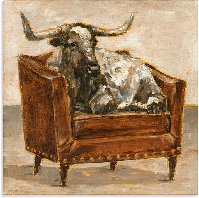 Stupell Industries 'Brown Cattle in Chair'| Canvas Art | Stupell Industries | 30 x 30 Inches, Easy to Hang and Sturdy, Made in USA, by Ethan Harper
