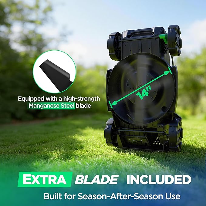 14" Cordless Lawn Mower, 20V Lightweight Push Mower with 8.0Ah Battery, Ultra-Quiet Motor for Small Yards, Lawn Care, Backyard Maintenance