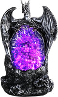 ICE ARMOR 5" H Silver Dragon with LED Purple Faux Crystal Stone Statue Fantasy Decoration Figurine