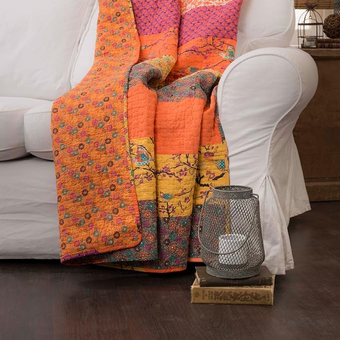 Lush Decor Royal Empire Reversible Cotton Throw Blanket, 50" W x 60" L, Peacock - Throw Blankets for Bed - Couch Blanket - Boho Throw Blanket for Couch