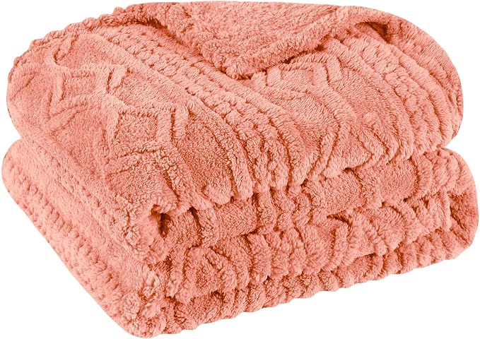 Superior Fleece Boho Jacquard Blanket, Decorative Blankets for Bedroom, Sofa, Fuzzy, Plush, Fluffy, Soft, Cute Room Decor, Beautiful Cover, Comfort Essentials, Arctic Collection, Throw, Blush