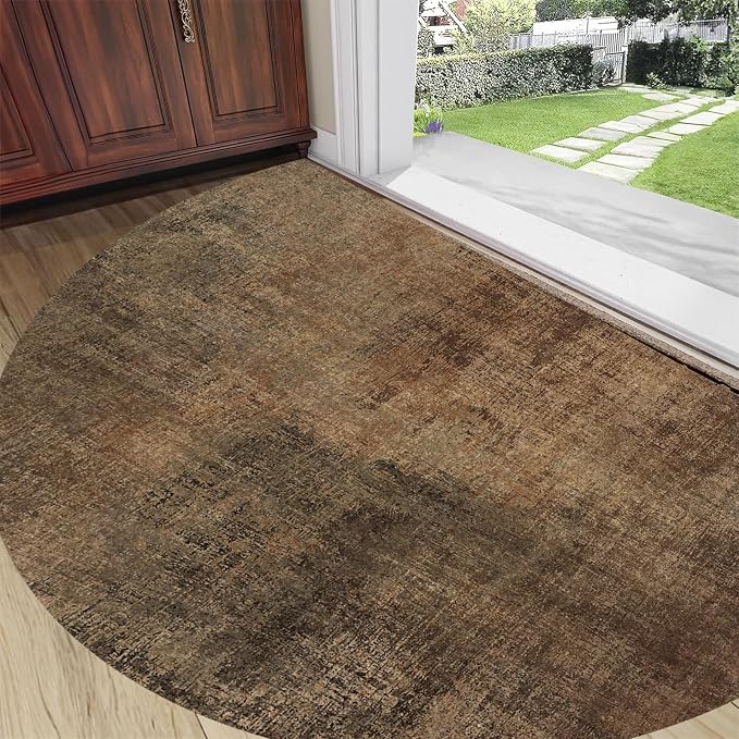 TOMWISH Door Mat Outdoor Entrance Brown Doormat-Semicircular Durable Front Door Mat for Outside Inside Entryway Keeps Your Floors Clean Decorative Design Indoor Rug for Kitchen Living Room 18" X 30"