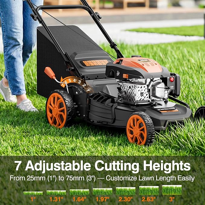 21" Lawn Mower Gas Self Propelled 170CC 4-in-1 Gas Lawnmower with Bag | Mulch/Rear Bag/Side Discharge/Rear Discharge, 7-Position Cutting Height, Foldable Handle for Garden Backyard