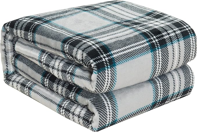 Elegant Comfort Luxury Velvety Feel Blanket, All-Season Lightweight Blanket, Ultra Plush, Soft, Cozy-Fuzzy Flannel Fleece for Couch, Sofa, Bed, Travel, Plaid Design, Full/Queen, Silver Gray