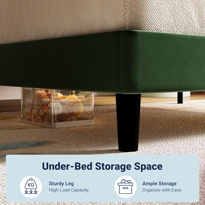Allewie Twin Size Platform Bed Frame with Adjustable Headboard | Plush Velvet Upholstered, Vertical Channel Tufted, Sturdy Wood Slats, No Box Spring Needed, Easy Assembly, Green