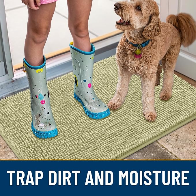 Smiry Dog Door Mat for Muddy Paws 40x24, Absorbent Dirt Trapper, Non-Slip Washable Chenille Entryway Rug for Inside Floor, Vanilla, Classic Solid