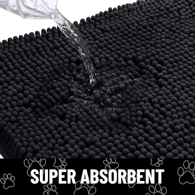 Smiry Dog Door Mat for Muddy Paws, Absorbent Dirt Trapper Non Slip Quick Dry Washable Chenille Mat for Mud Dogs, Entry Rug for Indoor and Outdoor (44x24 Inches, Black and White)