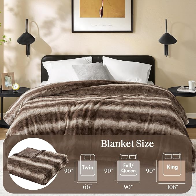 Madison Park Zuri Ultra Soft Faux Fur King Blanket Reversible, Brown | Ultra Soft, Breathable Fabric for Bed or Couch, Lightweight, Plush, OEKO-TEX Certified
