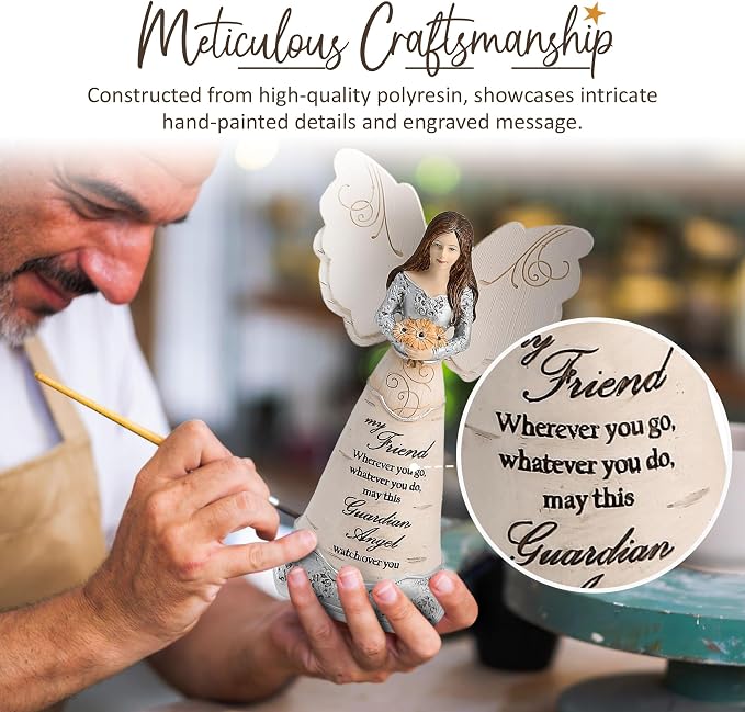 Pavilion Elements Angels Figurine - Guardian Angel Figure Display - "My Friend Wherever You Go, Whatever You Do, May This Guardian Angel Watch Over You" Printed Text, Collectibles Angel Figurines, 6"