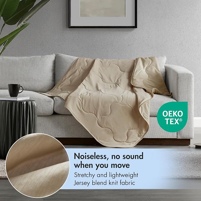 Sharper Image Cooling Touch Down Alternative Throw Blanket, 50 x 60, Tan | Jersey Knit, All Season, Ultra Soft, Microfiber, Cozy Warmth for Sofa or Bed, Quilted, Lightweight, OEKO-TEX Certified