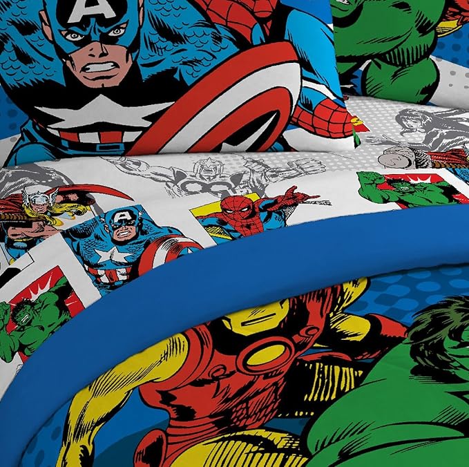Jay Franco Kids Sheet Set with Fitted, Flat Sheets & Pillow Cover - Ultra-Soft Bedding with Pillowcase for Room Decor, White - Avengers, 3 Piece Twin