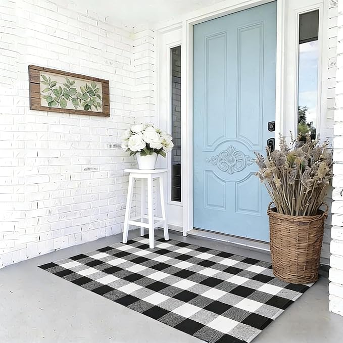 Buffalo Plaid Rug 3' x 5', Black and White Washable Farmhouse Checkered Rug, Non-Slip Indoor Outdoor Floor Mat for Living Room, Bedroom, Entryway, Kitchen, Laundry Room, Patio, Porch