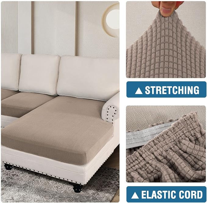 H.VERSAILTEX Sectional Couch Covers 4 Pieces Sofa Seat Cushion Covers L Shape Separate Cushion Couch Chaise Cover for Both Left/Right Sectional Couch (Seat Only: 1 Chaise + 3 Sofa, Sand)