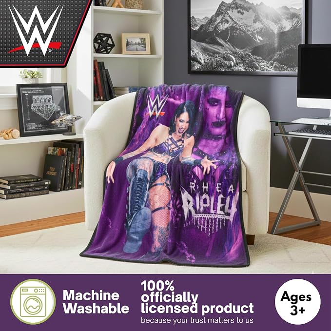 WWE Rhea Ripley Main Event Champions Bedding Super Soft Throw Blanket, 46 in x 60 in, (Official Licensed Product) By Franco Collectibles