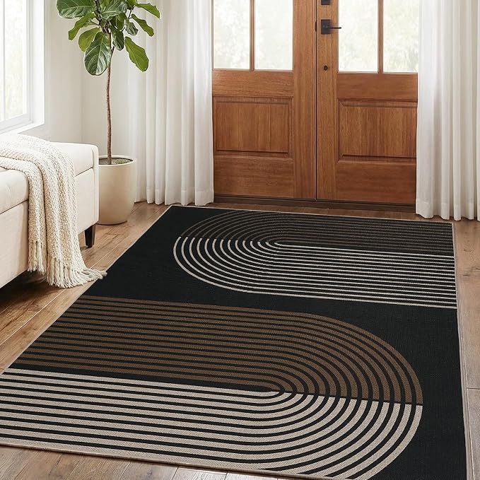 GarveeHome Modern Rainbow Easy Jute 4x6 Area Rug, Indoor Outdoor Reversible Low Pile, Non-Slip & Washable Carpet for Living Room, Bedroom, Kitchen, Sunroom