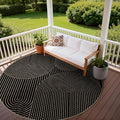 Faux Jute Outdoor Round Rug, 6ft Washable Indoor Outdoor Patio Rug, Black Non Slip Round Area Rug Farmhouse, Modern Carpet for Backyard Patio