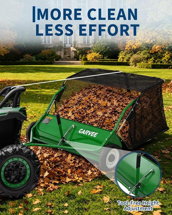 Garvee Tow Behind Lawn Sweeper 42 Inch, Heavy Duty Leaf & Grass Collector | Yard Sweeper Pull Behind,14 cu.ft. Leaf Collector,Tool-Free Adjustable Brush Height,Dumping Rope for Yard,Driveway,Sidewalk